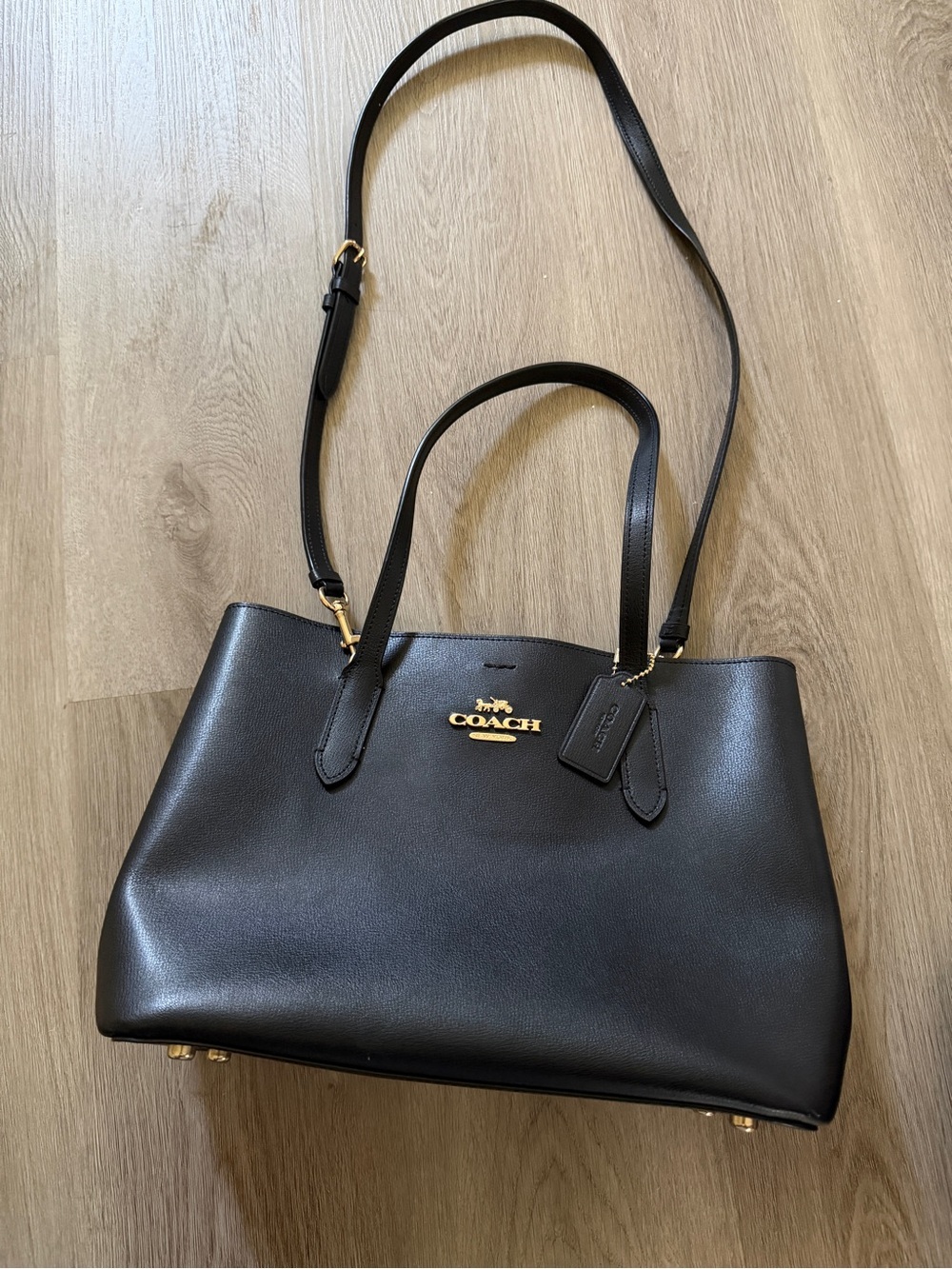 Coach Black Leather Tote with Gold Logo